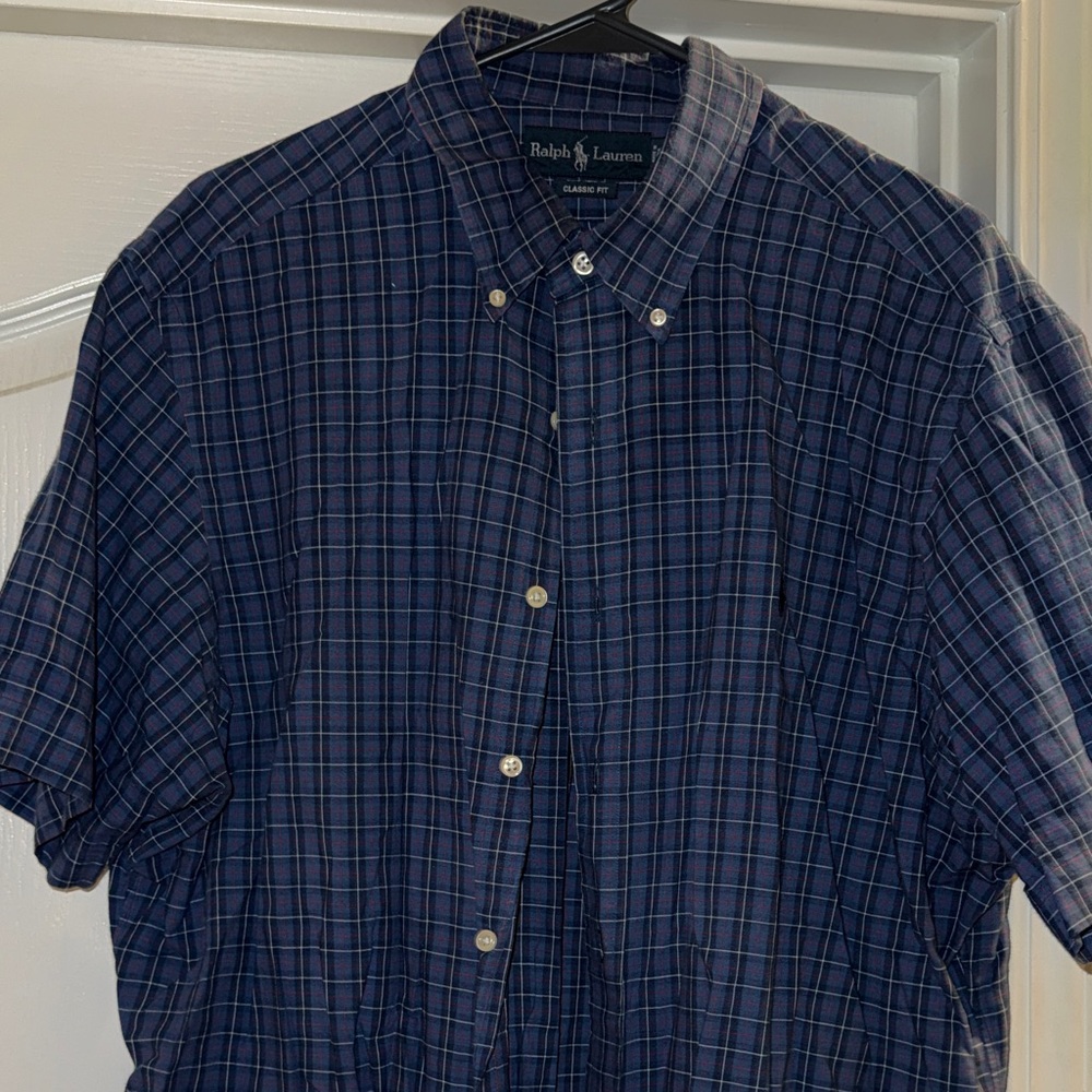 Ralph Lauren Men's Blue Plaid Shirt Size XL